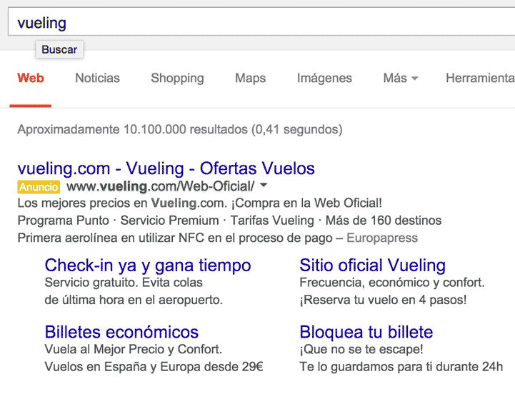 Uso de Google Ads por parte de Vueling