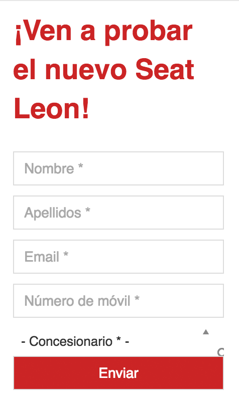 Landing Seat León formulario de contacto