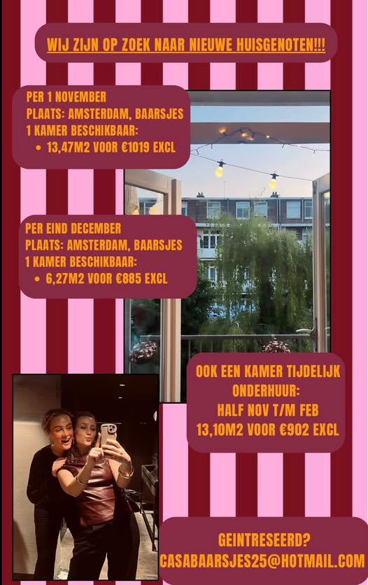 Te huur: Amsterdam / €1019 p.m. / 13m2