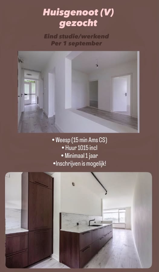 Te huur: Weesp / €1015 p.m. / 15m2