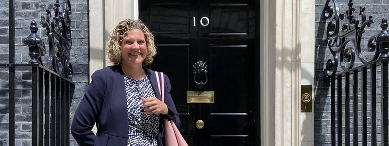 Sarah Bell outside No. 10 Downing Street