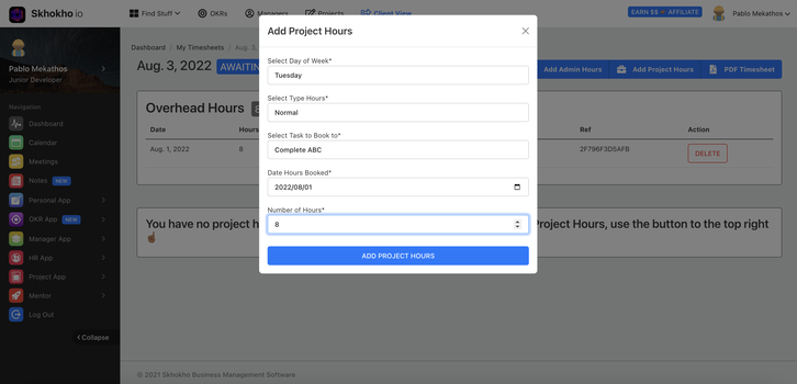 Add Project Hours to Timesheet