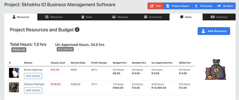 Project Finance and Timesheet Management