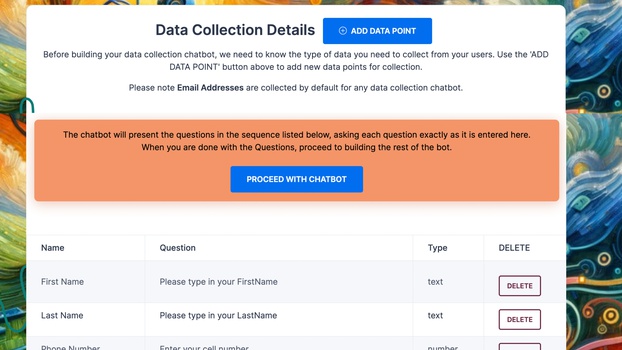 Add Data Points on data collection chatbot