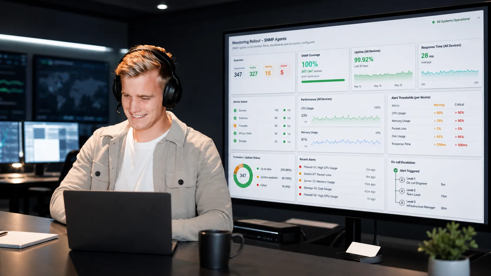 Monitoring uitrollen, SNMP-agents en alert-thresholds op alle netwerk-devices