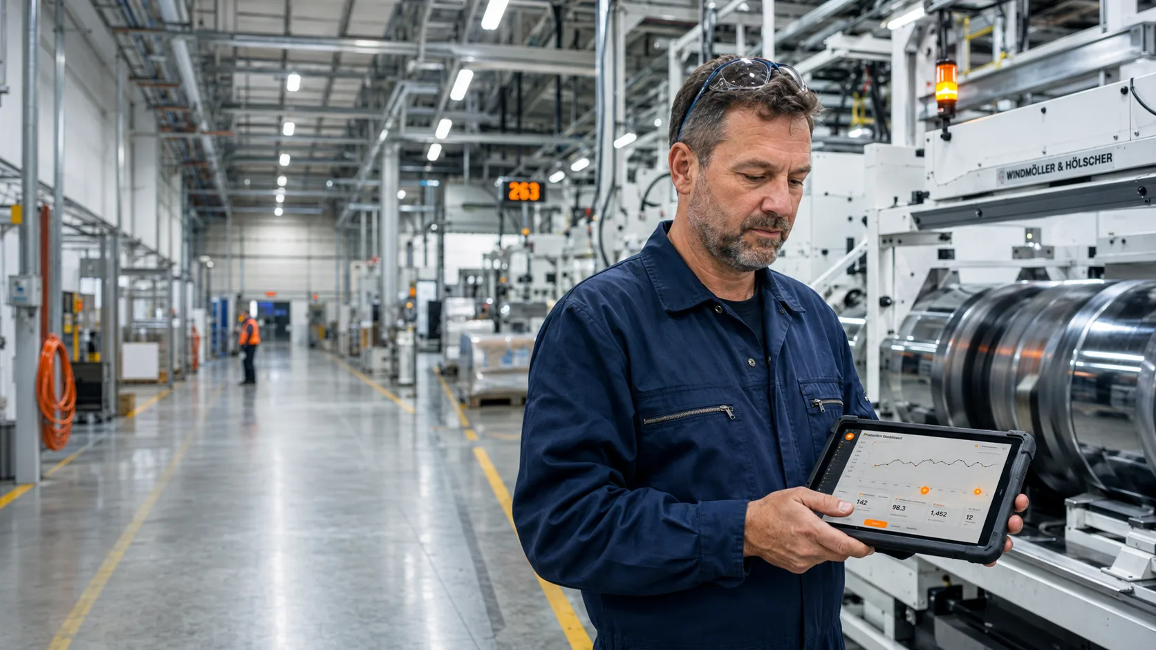 Productielijn met sensoren en real-time monitoring in een Nederlandse fabriek, AI-modellen van Skrepr lezen continu mee
