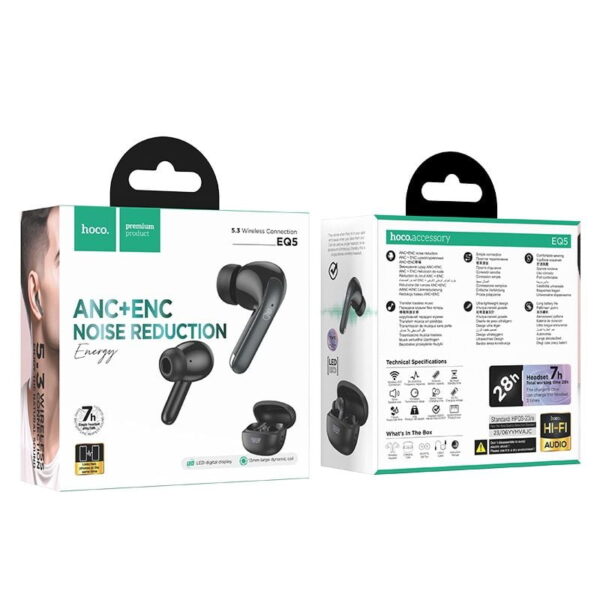 HOCO EQ5 ANC+ENC Bluetooth 5.3 Wireless Earphone – Black Color - Image 2