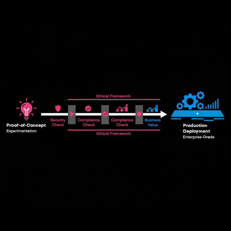 Vector art illustration showing the journey from AI proof-of-concept to production deployment