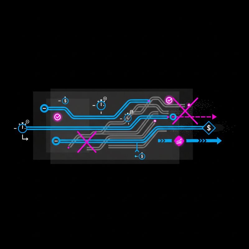 Vector art illustration showing a top-down aerial view of optimized process flows