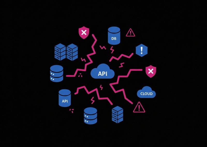 Simple vector art illustration showing data fragmentation and system chaos