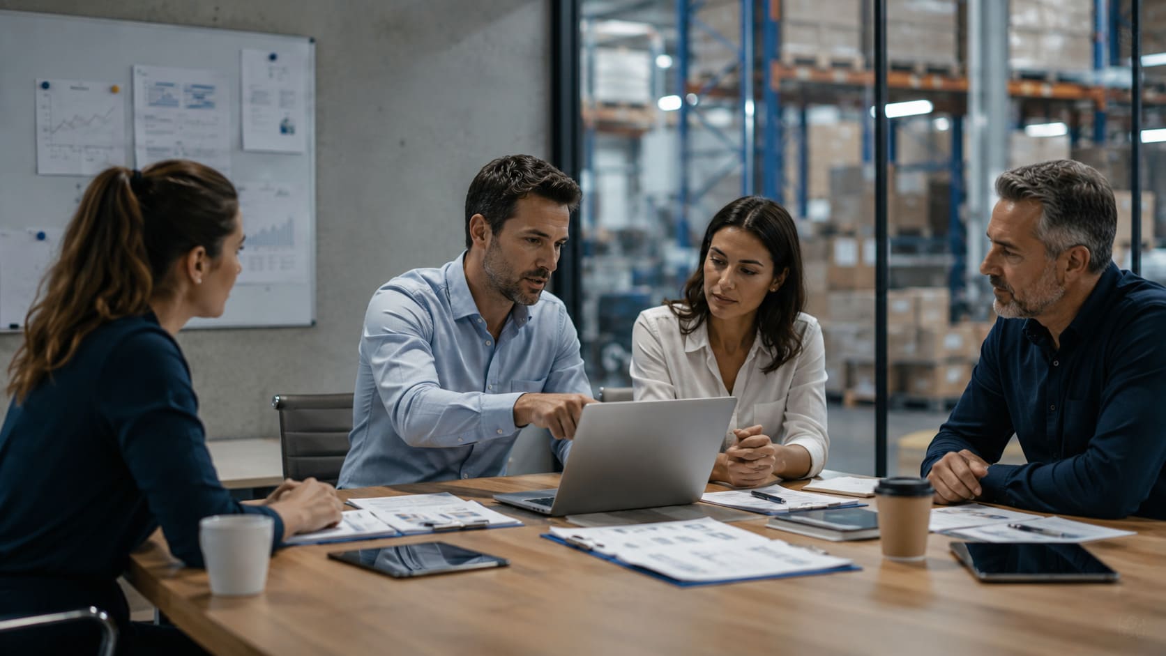 Reunión de empresa para planificar los cambios normativos de Verifactu, factura electrónica y registro horario digital