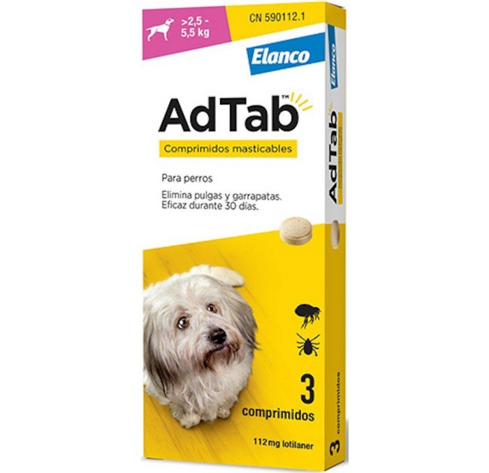 Adtab 112mg 3 comprimidos masticables Perros 2,5-5,5kg