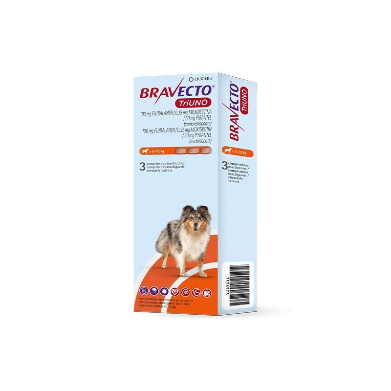 BRAVECTO TRIUNO 100 MG (5 - 10 KG) 3 COMPRIMIDO