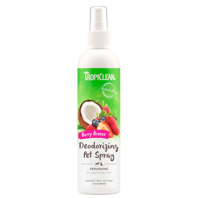 Spray desodorizante frutos rojos y coco TropiClean para perros, 236 ml