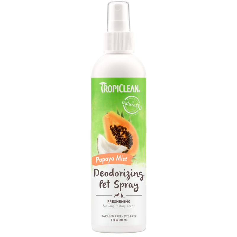 Spray desodorizante papaya y coco TropiClean para perros, 236 ml