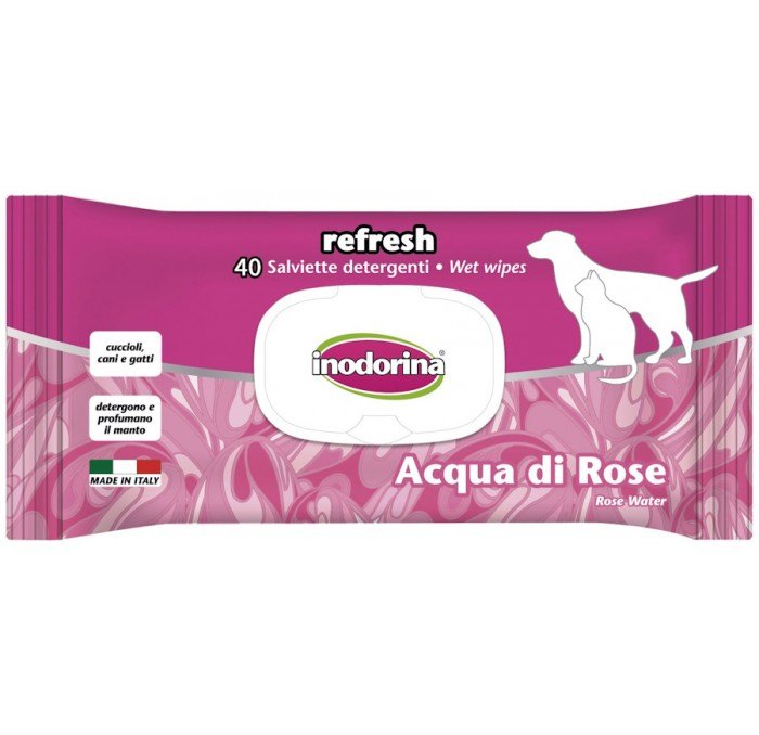 Toallitas Agua de Rosas Inodorina para Perros y Gatos