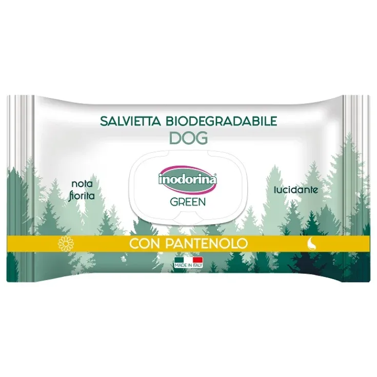 Toallitas Biodegradables Inodorina Green Efecto Brillo para Perros y Gatos (20x30 cm) - Con Pantenol