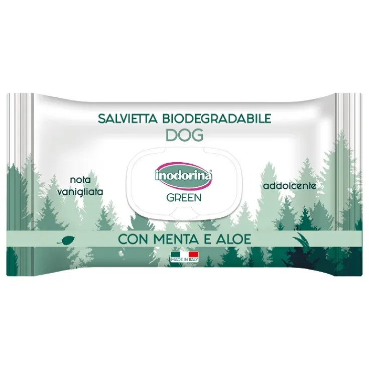 Toallitas Biodegradables Inodorina Green Suavizantes para Perros y Gatos (20x30 cm) con Menta y Aloe