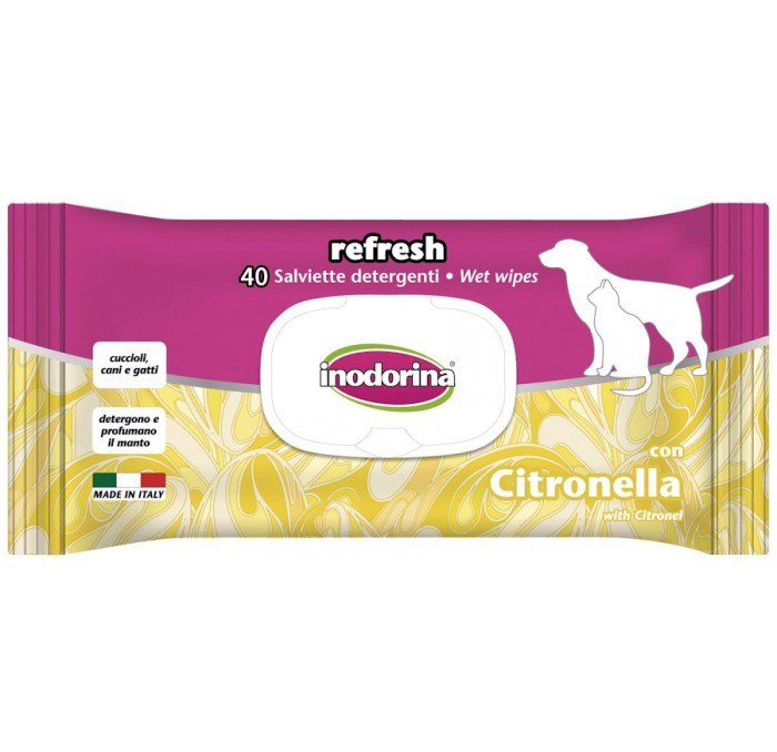 Toallitas Higiénicas Inodorina Refresh Citronela para Perros y Gatos (40 uds)