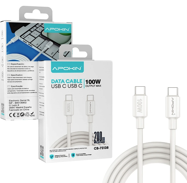 Cable Tipo-C a Tipo-C100W 2 Metros Blanco 73138 Apokin