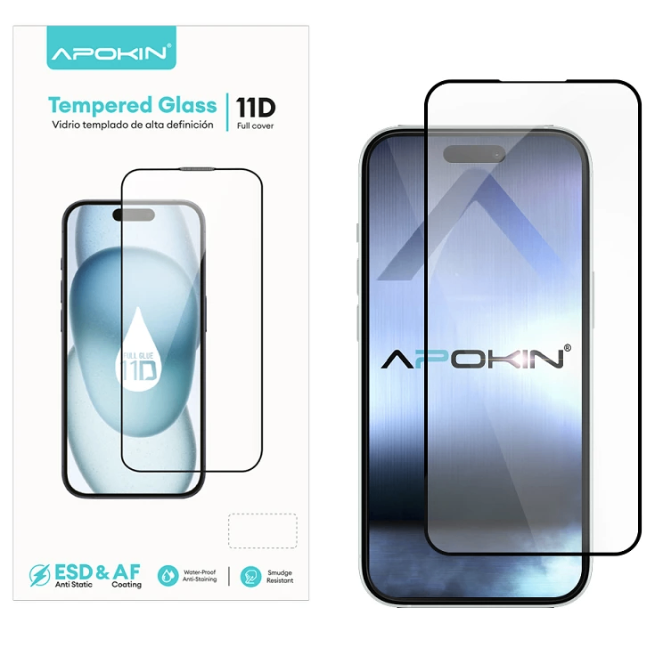 Cristal templado Full Glue 11D Premium iPhone 16/17 Pro Max Protector de Pantalla Curvo Negro