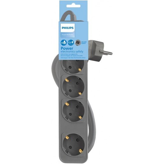 REGLETA CON INTERRUPTOR PHILIPS CHP2144G 4 TOMAS CABLE 1.5M GRIS