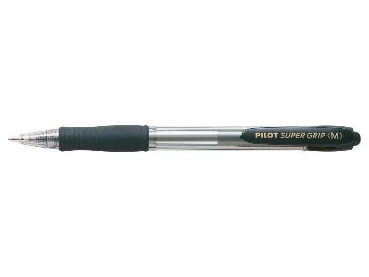 Pilot Boligrafo de Bola Retractil SuperGrip - Punta Redonda 1.0mm - Trazo 0.27mm - Tinta de Aceite - Grip Ergonomico - Color Negro