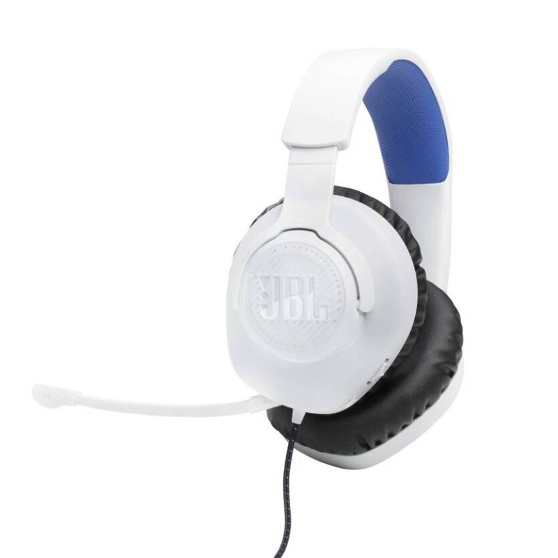 Auriculares JBL Quantum 100 Gaming - Acolchado viscoelástico, 20-20000 Hz, Blanco/azul