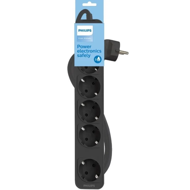 Base multiple philips 5 tomas con interruptor 1.5m - gris chp2154g/12