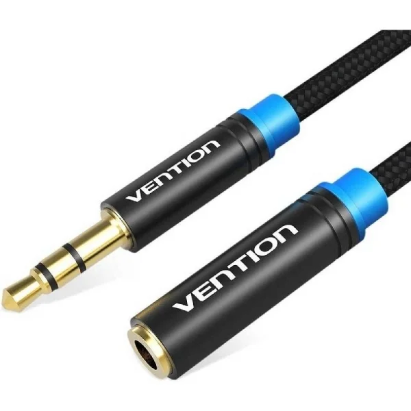 Vention Cable alargador Estereo Jack 3.5 Macho a Jack 3.5 Hembra - 5m - Color Negro - Cables y adaptadores de sonido