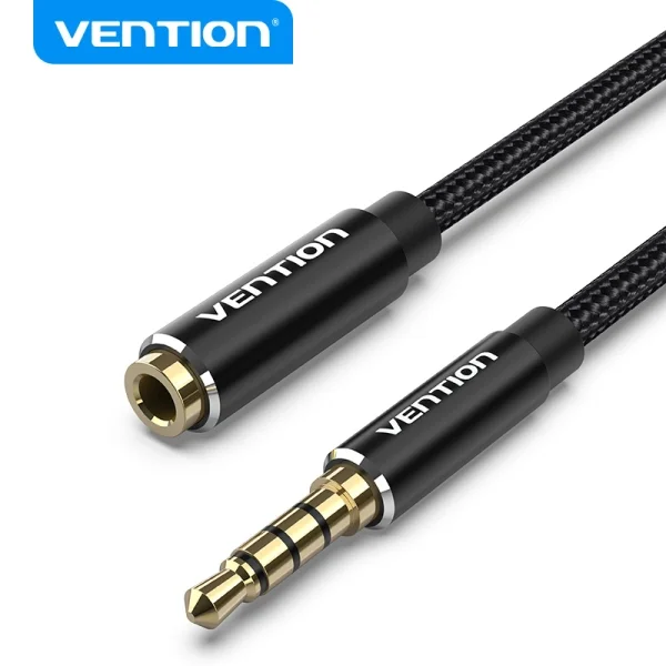 Vention Cable de Audio Estereo - Conector Jack 3.5 Macho a Hembra - Longitud 5m - Color Negro - Cables y adaptadores de sonid