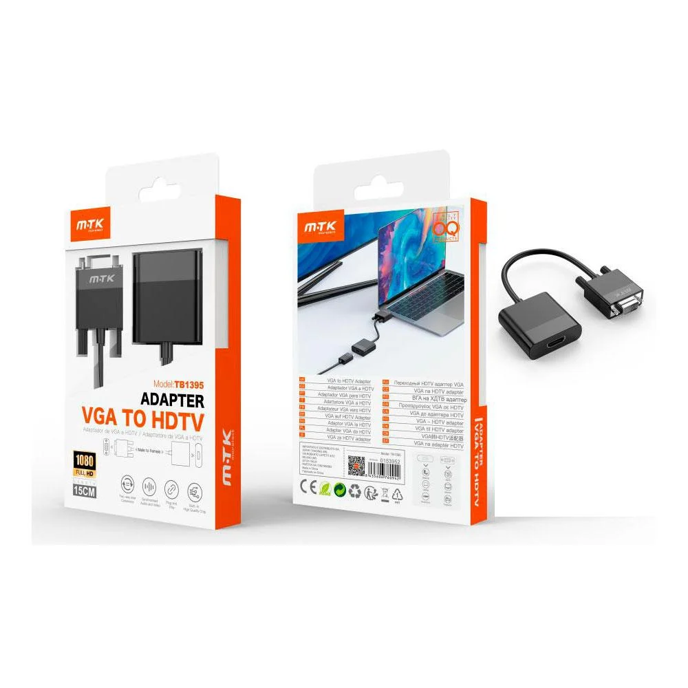 Adaptador video VGA a HDMI / 1080p / 15cm / Negro / TB1395 / Mtk / 0153952 Ref. VM784