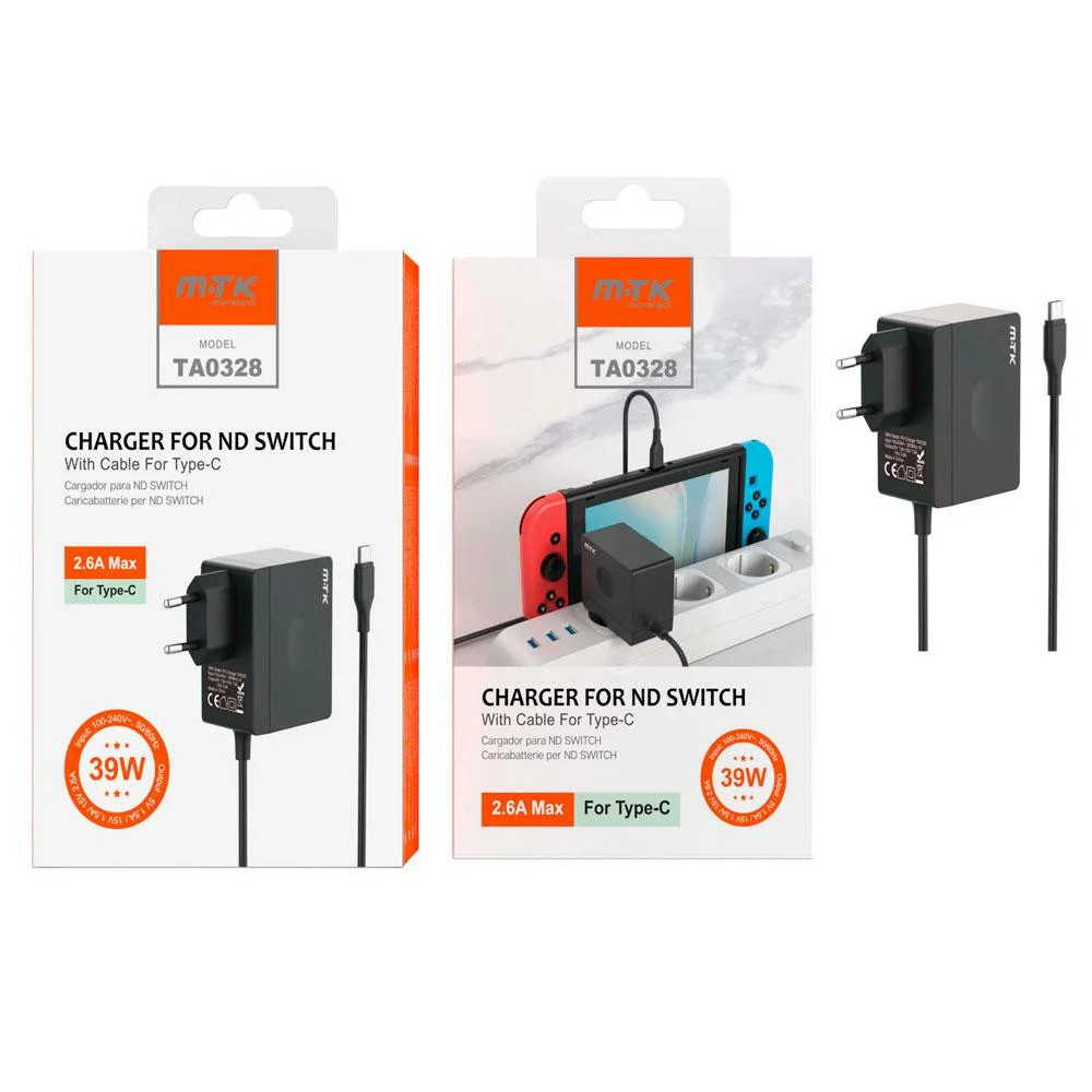 Cargador Nintendo Switch TA0328 / Type-C / 39W / 2.6A / Negro / MTK Ref. CARG-364