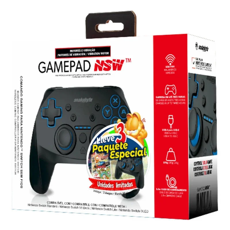 Pack Mando inalámbrico Snakebyte NSW - Incluye Garfield Kart Furious Racing + Garfield Lasagna Party