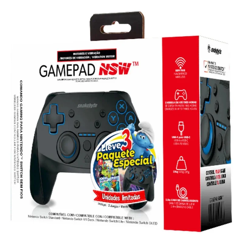 Pack Mando inalámbrico Snakebyte NSW - Incluye 2 Juegos: Pitufos Villahoja y Pitufos Kart