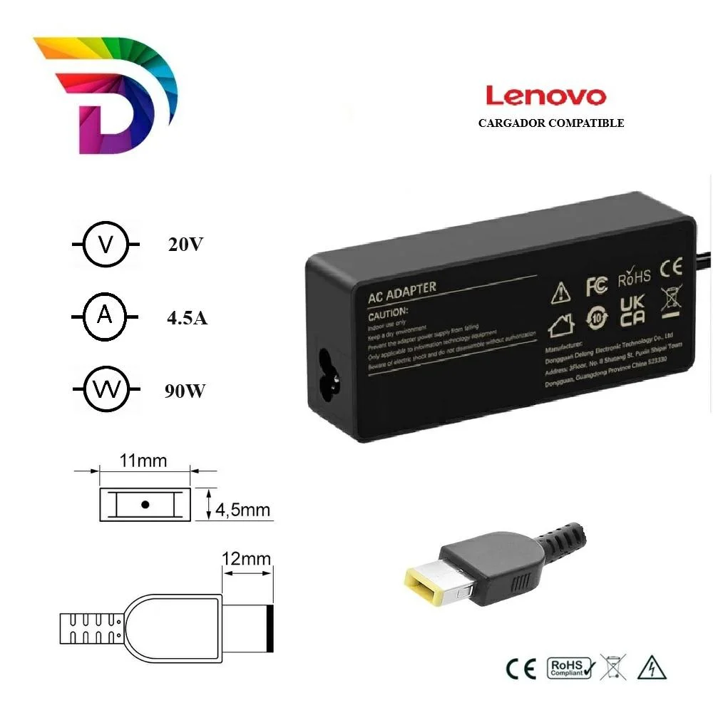Cargador compatible para portátil LENOVO 90W 20V 4.5A 11.0x4.5 mm (rectangular) Dayma Ref. CARG-118