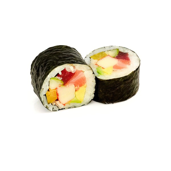 Futomaki saumon/radis marinés/concombre/avocat/surimi 