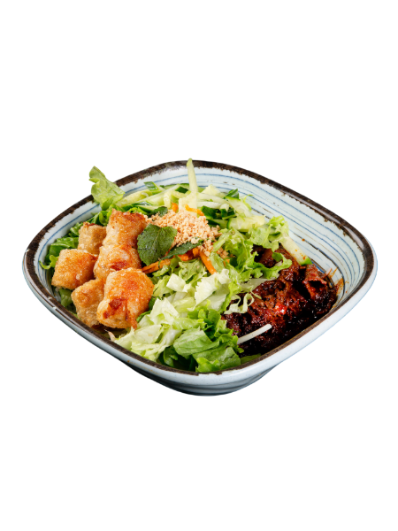 Bobun au boeuf saté (épicé)（Vermicelle, salade et nêm végétarien)