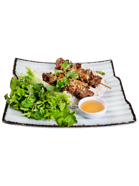 Brochette de boeuf grillé à la citronnelle aux vermicelles（ou riz）