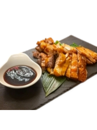 Pato asado con salsa teriyaki