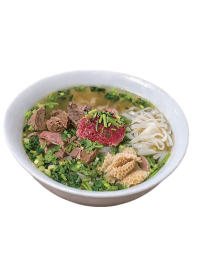 S1. Soupe Pho spécial avec bœuf - boulettes de bœuf et tripes (Grande)