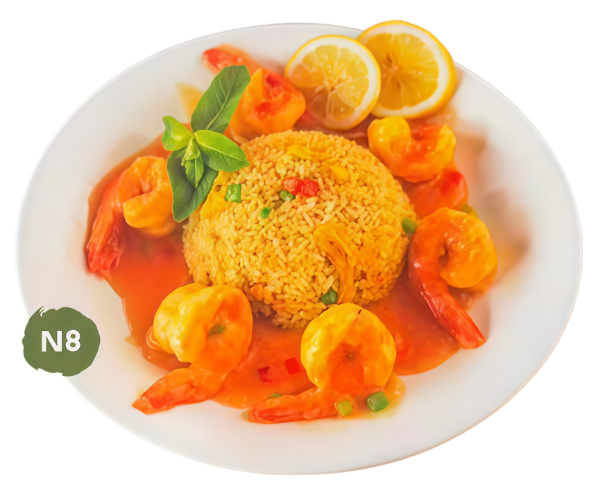 N8. Grosses crevettes tigrées curry-noix de coco