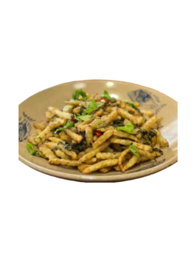 Wolf tooth potatoes and pickled Chinese cabbage