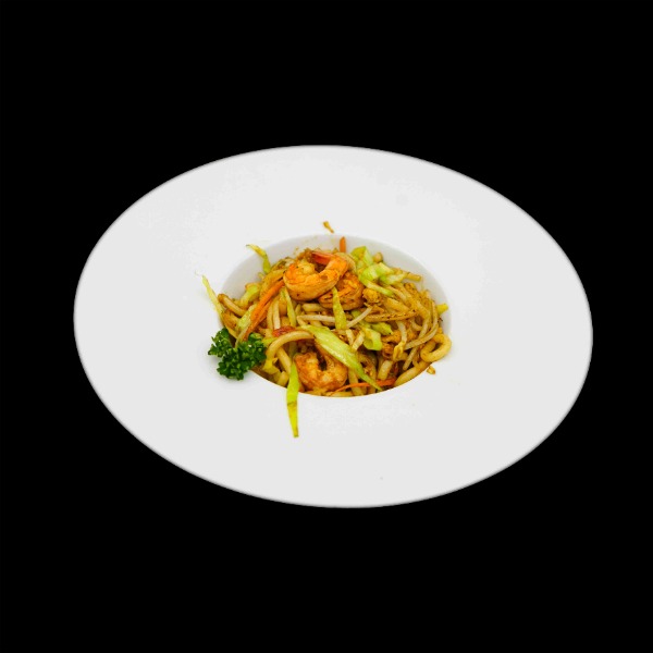 227. Spaghetti di udon con verdura e gamberi*