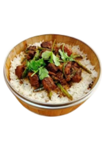 RIZ PORC BRAISÉ AUX HARICOTS VERTS 红烧肉炖四季豆盖浇饭