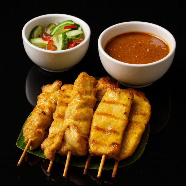 27. Brochettes de poulet grillé au satay ou curry