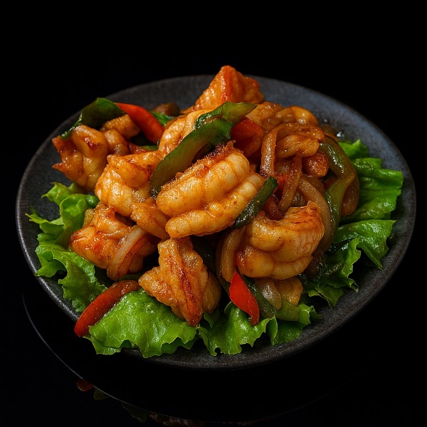 63. Crevettes au basilic thaï