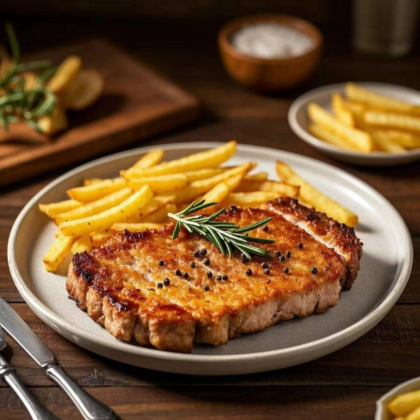 Ita22. Roasted pork chops with French fries