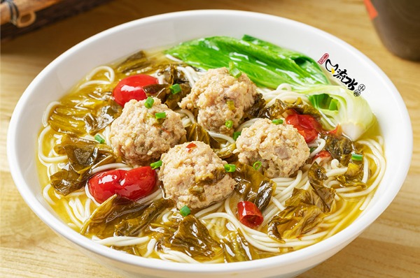 B3. Pickled pepper and meatballs noodles soup