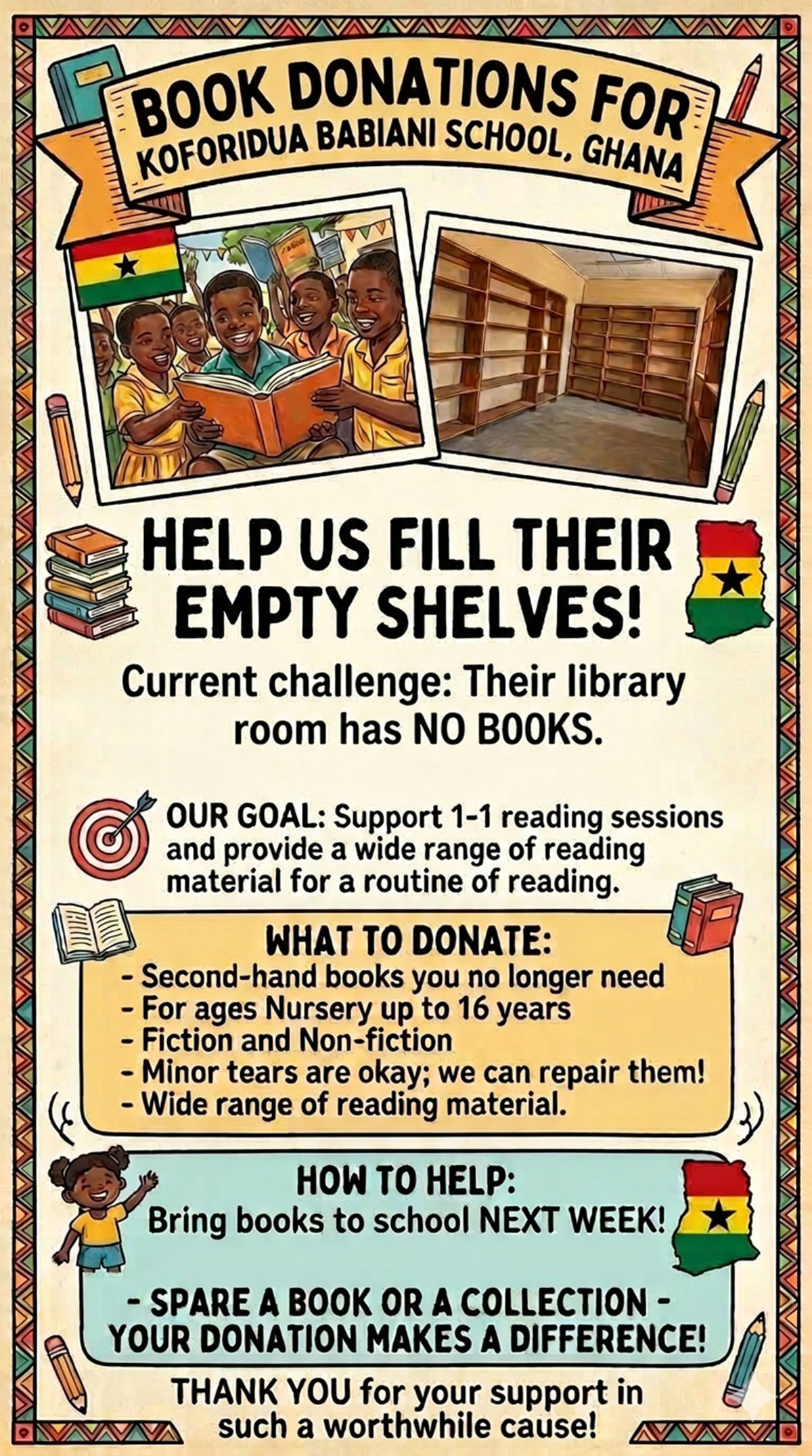 Book Drive for Koforidua Babiani School, Ghana